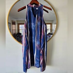 NWT Bar III Flowy Loose Fit Mini Halter Dress Boho Resort Blue Purple Edgy Print